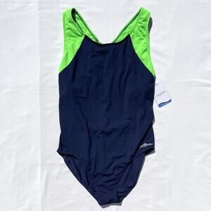 Dolfin Aquashape Chlorine Resistant One Piece Swimsuit Womens Plus 20 Navy Lime